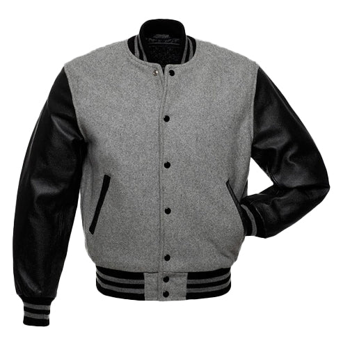 Men’s Black & Grey Baseball Letterman Jacket – Classic Varsity Style