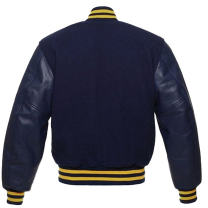 Men’s Navy Blue & Yellow Baseball Varsity Jacket – Classic College Style