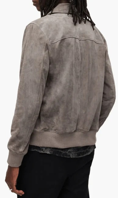 Men’s Grey Suede Bomber Jacket – Modern Leather Jacket