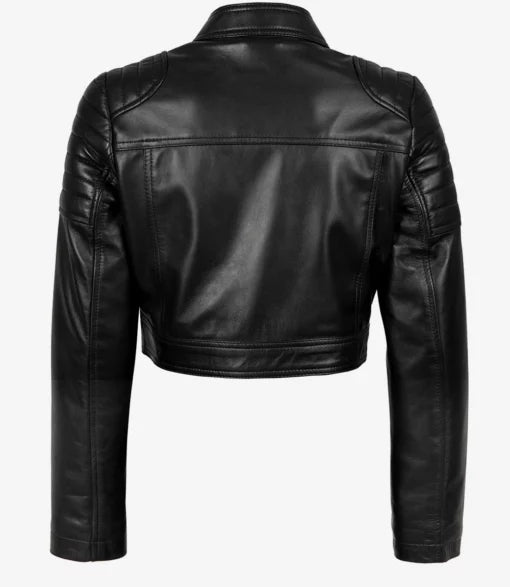 Women’s Black Cropped Biker Leather Jacket – Edgy & Stylish