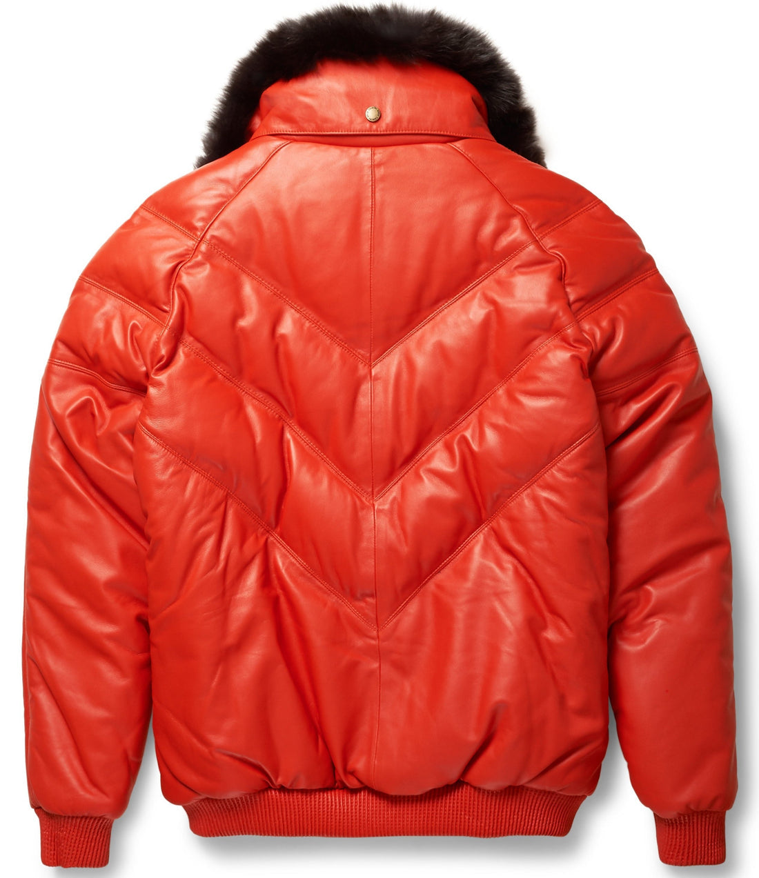 Premium Orange V-Bomber Leather Jacket – Bold & Stylish
