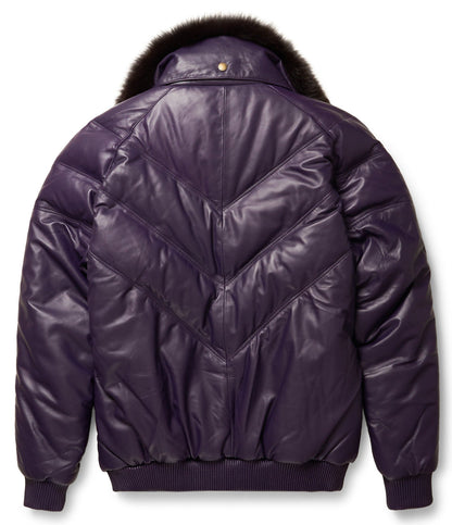 Premium Purple V-Bomber Leather Jacket – Bold & Luxurious
