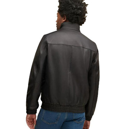 Bravo Bros Men’s Elasticated Self-Band Leather Bomber Jacket