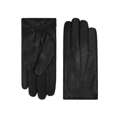 Bravo Bros Men’s Black Lambskin Leather Gloves – White Fur-Lined & Warm