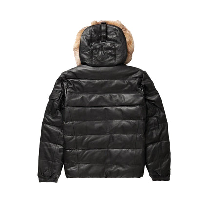 Men’s Simple Black V-Bomber Leather Jacket