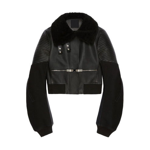 Women’s Black RAF Shearling Aviator Leather Bomber Jacket