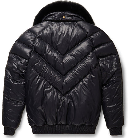 Nylon & Black Leather V-Bomber Jacket