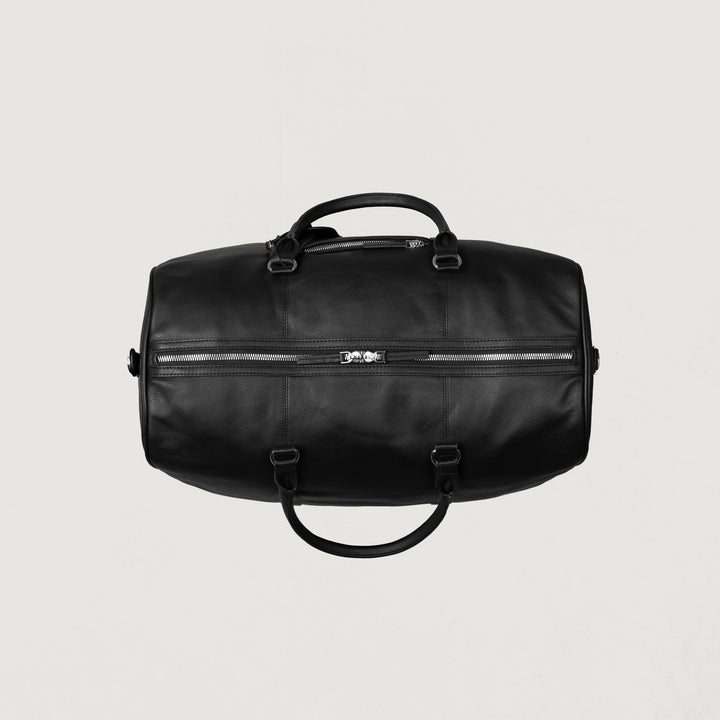Darrio Black Leather Travel Duffle Bag