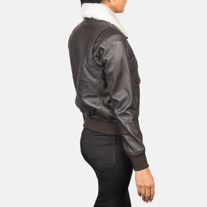 Women’s Stella G-1 Brown Leather Bomber Jacket – Classic Aviator Style