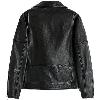 Men’s Black Leather Biker Motorcycle Jacket – Rugged & Stylish