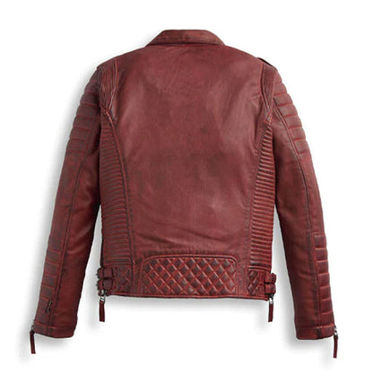 Men’s Red Leather Biker Motorcycle Jacket – Bold & Stylish