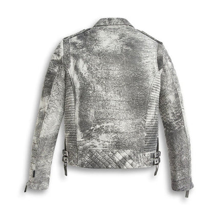 Men’s Storm Grey Leather Biker Motorcycle Jacket – Rugged & Stylish