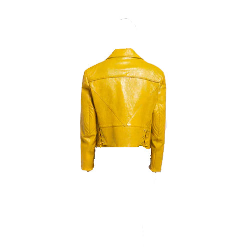 Women’s Yellow Cowhide Leather Biker Jacket – Bold & Premium by Bravo Bros