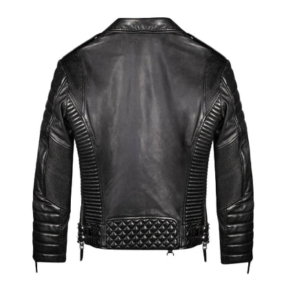Men’s Black Quilted Leather Biker Jacket – Stylish & Rugged