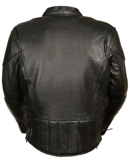 Men’s Lace Side Vented Scooter Leather Jacket – Classic Biker Comfort