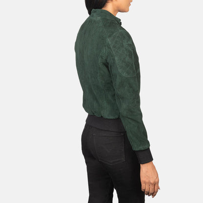 Women’s Zenna Green Suede Bomber Jacket – Modern Elegant Outerwear