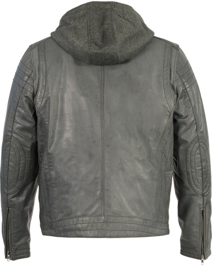 Men’s Zipper Front Leather Jacket with Removable Hood – Versatile Urban Style