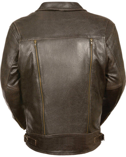 Men’s Brown Pocket Biker Leather Jacket – Classic Ride Edition