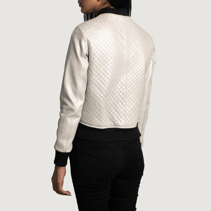 Women’s Lana Silver Leather Bomber Jacket – Bold Modern Shine