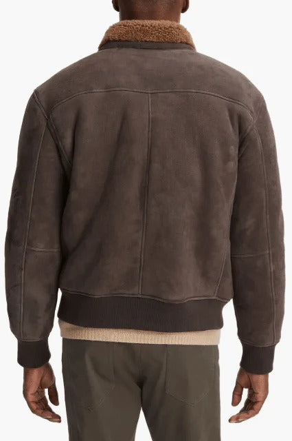 Men’s Beige Suede Shearling Jacket – Timeless Warmth & Style