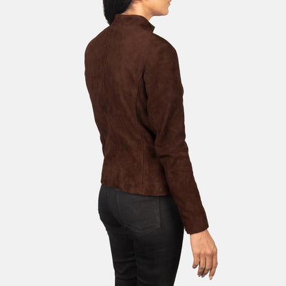 Bravo Bros. Rumella Mocha Suede Biker Jacket – Elegant Moto Luxury Style