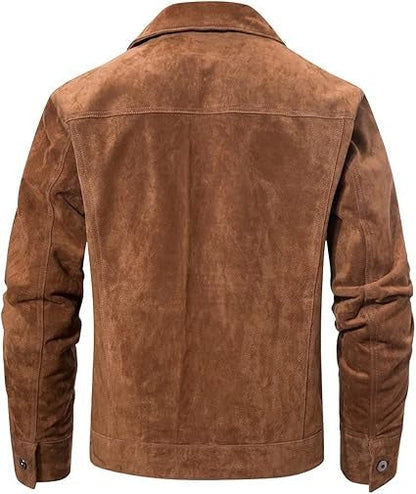 FLAVOR Men’s Suede Trucker Leather Jacket – Classic & Rugged