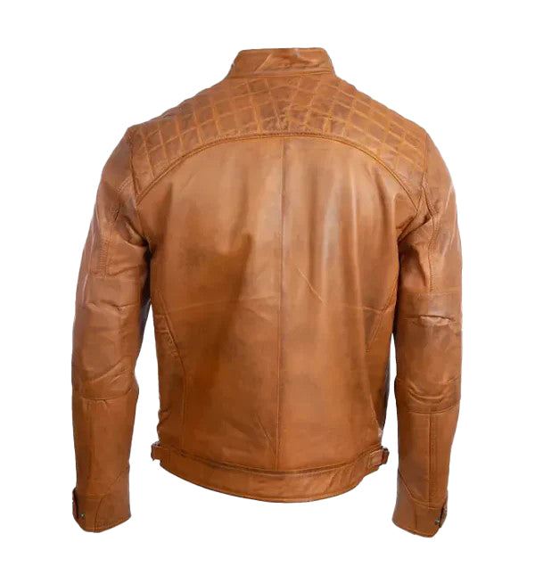 Men’s Tan Quilted Leather Biker Jacket – Stylish Moto Wear by Bravo Bros