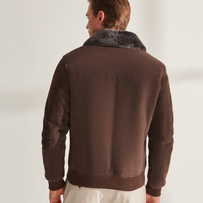 Men’s Brown Shearling Aviator Leather Bomber Jacket – Classic Flight Style by Bravo Bros