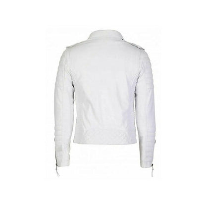 Men’s White Double-Breasted Leather Biker Jacket