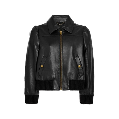Women's Black Shearling Aviator Leather Bomber Jacket