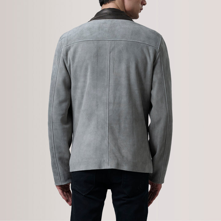 Bravo Bros. Grey Suede Cafe Racer Jacket – Sleek Modern Moto Style