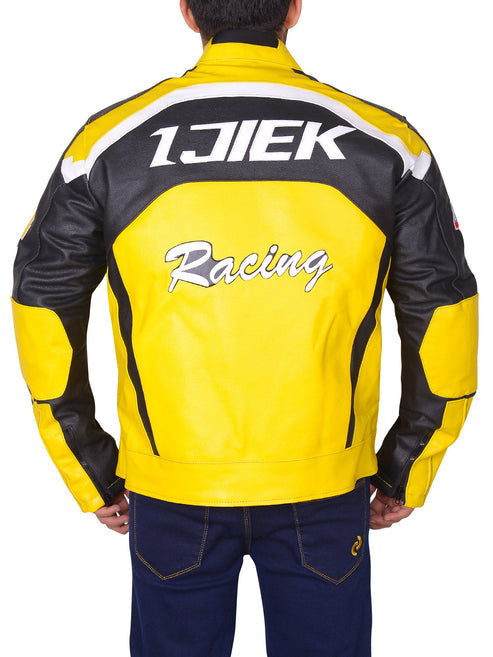 Bravo Bros Men’s Black & Yellow Biker Leather Jacket