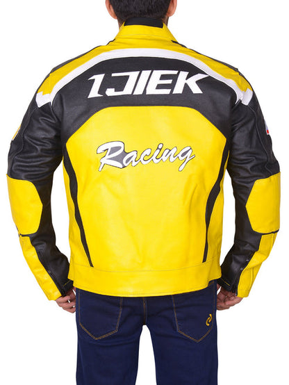 Bravo Bros Men’s Black & Yellow Biker Leather Jacket