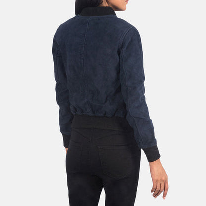 Ava MA-1 Blue Suede Bomber Jacket – Classic Flight Style