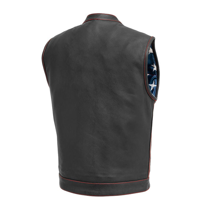 Born Free Men’s Motorcycle Leather Vest with Red Stitching