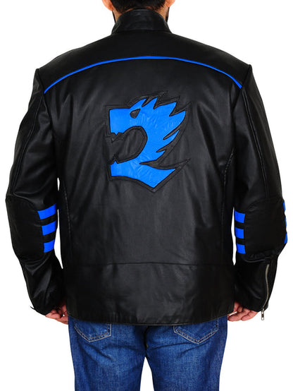 Bravo Bros Men’s Black & Blue Biker Leather Jacket
