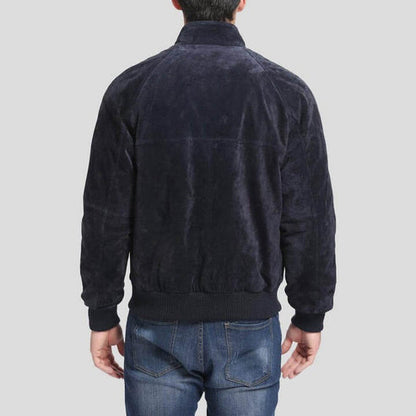 Men’s Admiral Navy Blue Suede Bomber Jacket – Premium Leather Style
