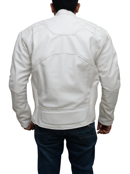 Bravo Bros Men’s Pure White Biker Leather Jacket
