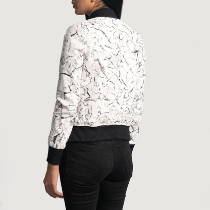 Women’s Donna Blake White Leather Bomber Jacket – Clean Chic Style