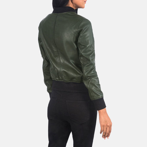 Ava MA-1 Green Leather Bomber Jacket – Classic Flight Style