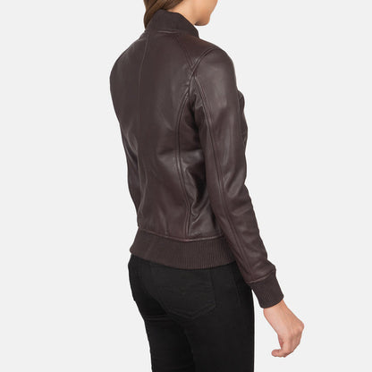 Women’s Bliss Maroon Leather Bomber Jacket – Bold Classic Style