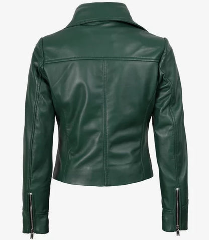 Women’s Green Lambskin Leather Biker Jacket