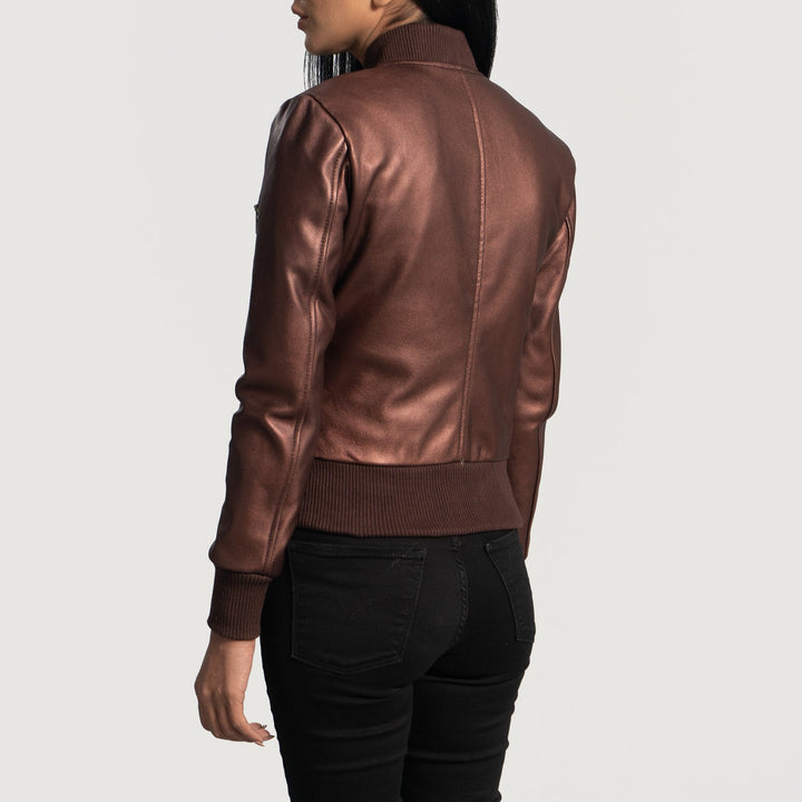 Women’s Reida Maroon Leather Bomber Jacket – Timeless Bold Elegance