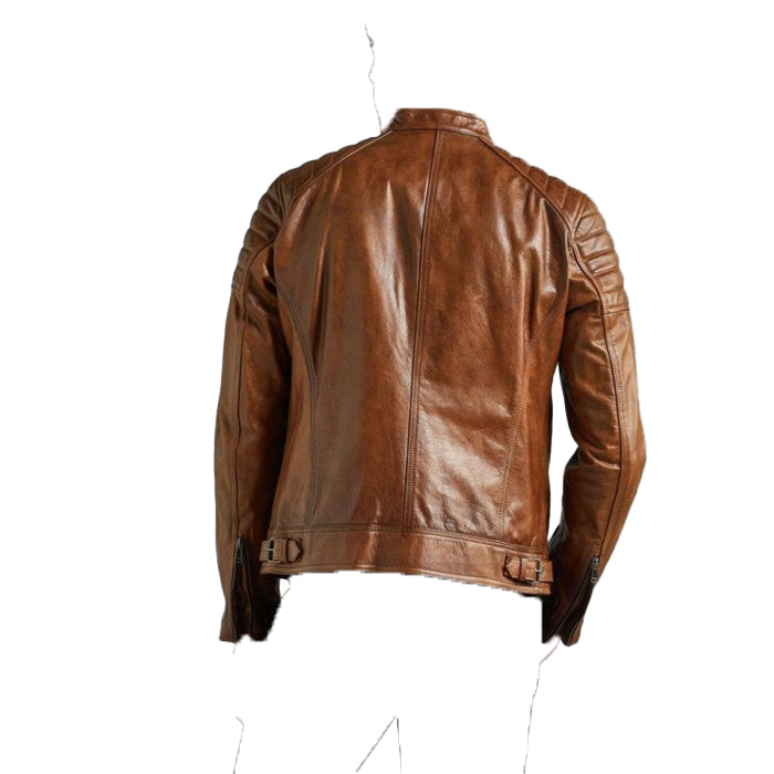 Men’s Tan Brown Waxed Sheepskin Leather Jacket – Stylish & Durable by Bravo Bros