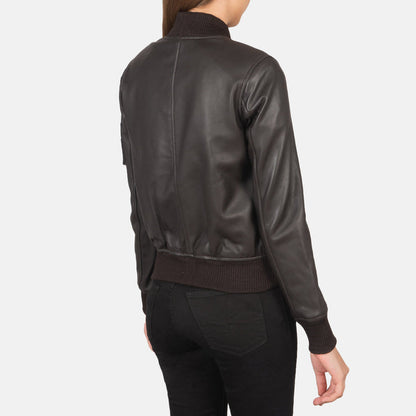 Women’s Ava MA-1 Brown Leather Bomber Jacket – Classic Aviator Style