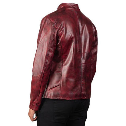 Bravo Bros Alex Men’s Distressed Burgundy Biker Leather Jacket