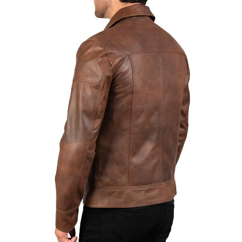 Bravo Bros Lavendard Men’s Brown Biker Leather Jacket