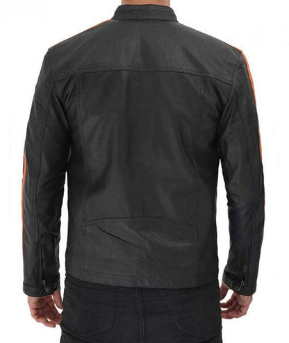Bravo Bros Harland Men’s Black Stripe Leather Cafe Racer Jacket
