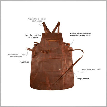 Bravo Bros Men’s Brown Lambskin Leather Cross-Back Apron – Premium & Durable