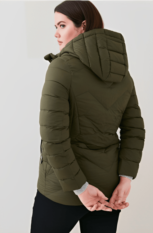 Women’s Khaki Hooded Puffer Jacket – Stylish Warmth by Bravo Bros